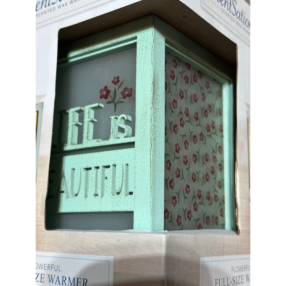 Flowerful Full Size Wax Warmer Life Is Beautiful Mint Green Floral - Picture 5 of 5